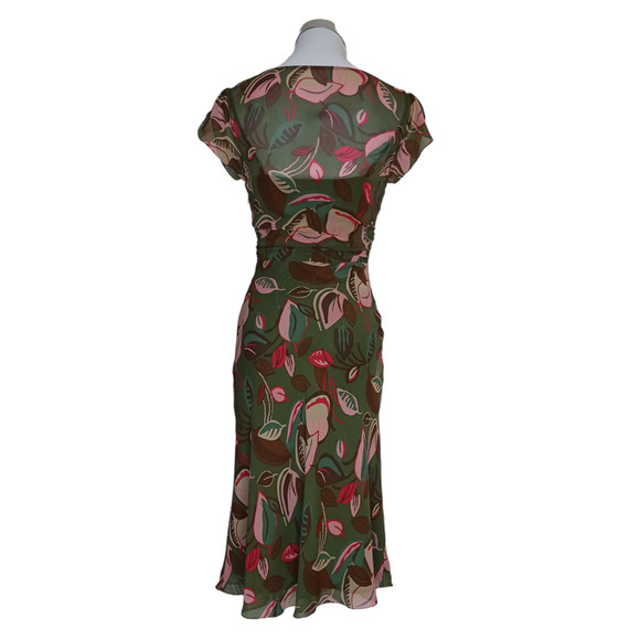 Y2K BCBGMAXAZRIA Silk Midi Dress Ruched XS XXS Coquette Fairy Dainty Babydoll - Picture 3 of 16